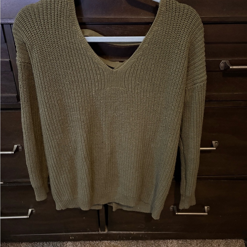 RD Style Khaki V-Neck Women's Sweater